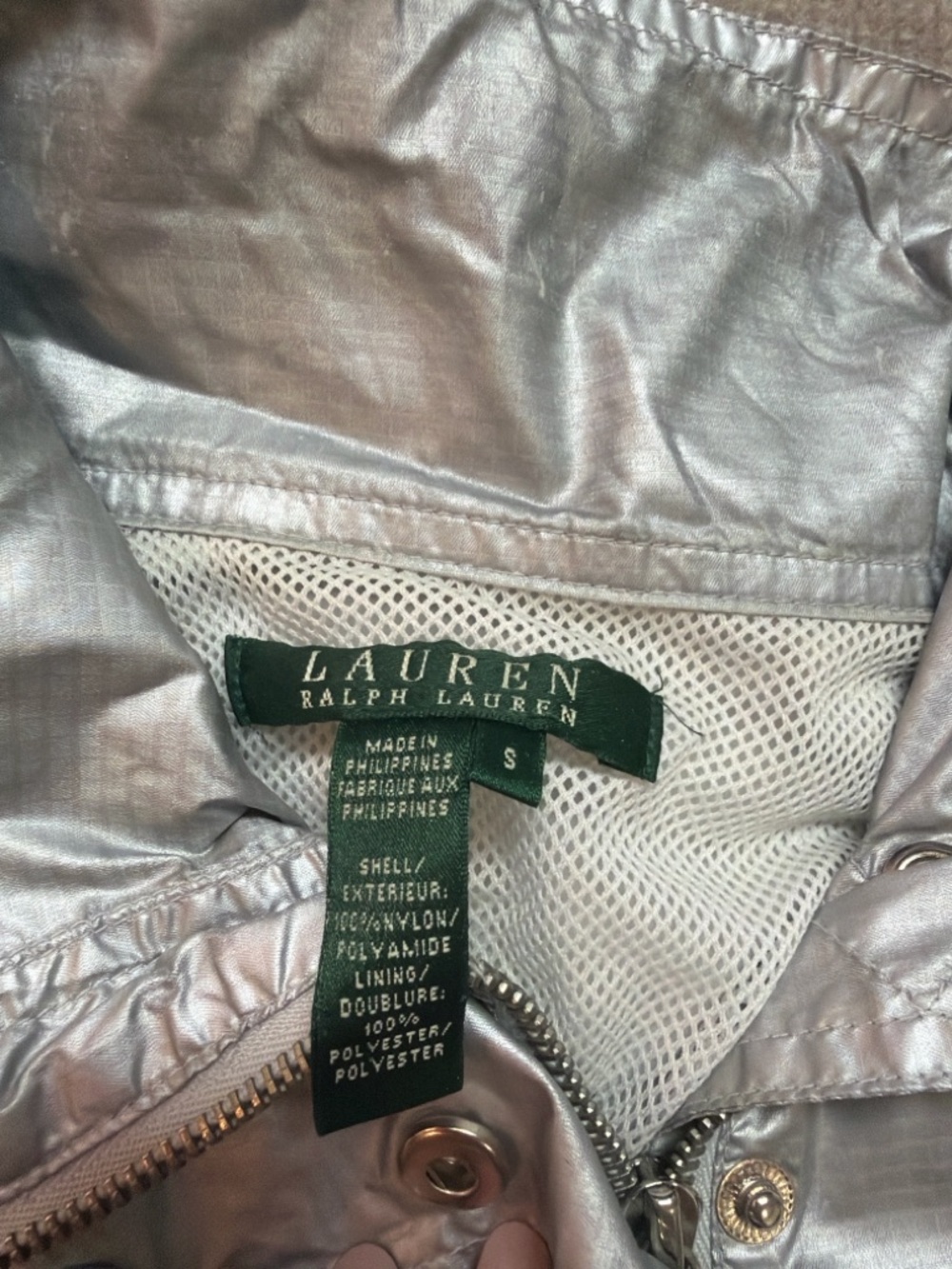 Lauren Ralph Lauren Silver Metallic Utility Jacket Lightweight Size S 0787 - Picture 4 of 5